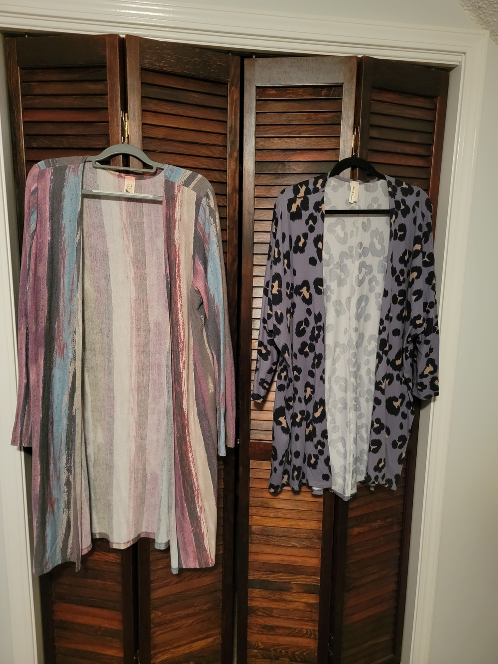 Women's Lavender Multi Color& Leopard Open Cardigan Sweater